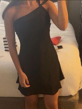 Hello Molly Black One-Shoulder Fit-and-Flare Dress